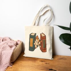 Cute Scribble Cat Peeking Through Books Tote Bag