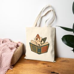 Funny Abstract Cat Guarding a Book Tote Bag