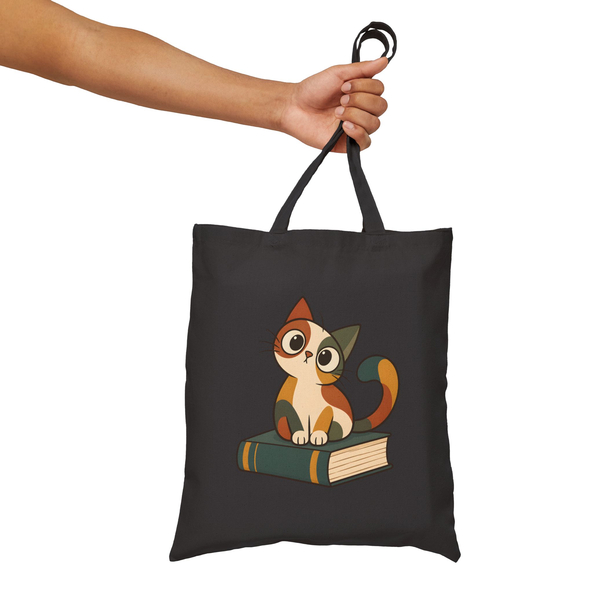 Funny Abstract Cat Guarding a Book Tote Bag