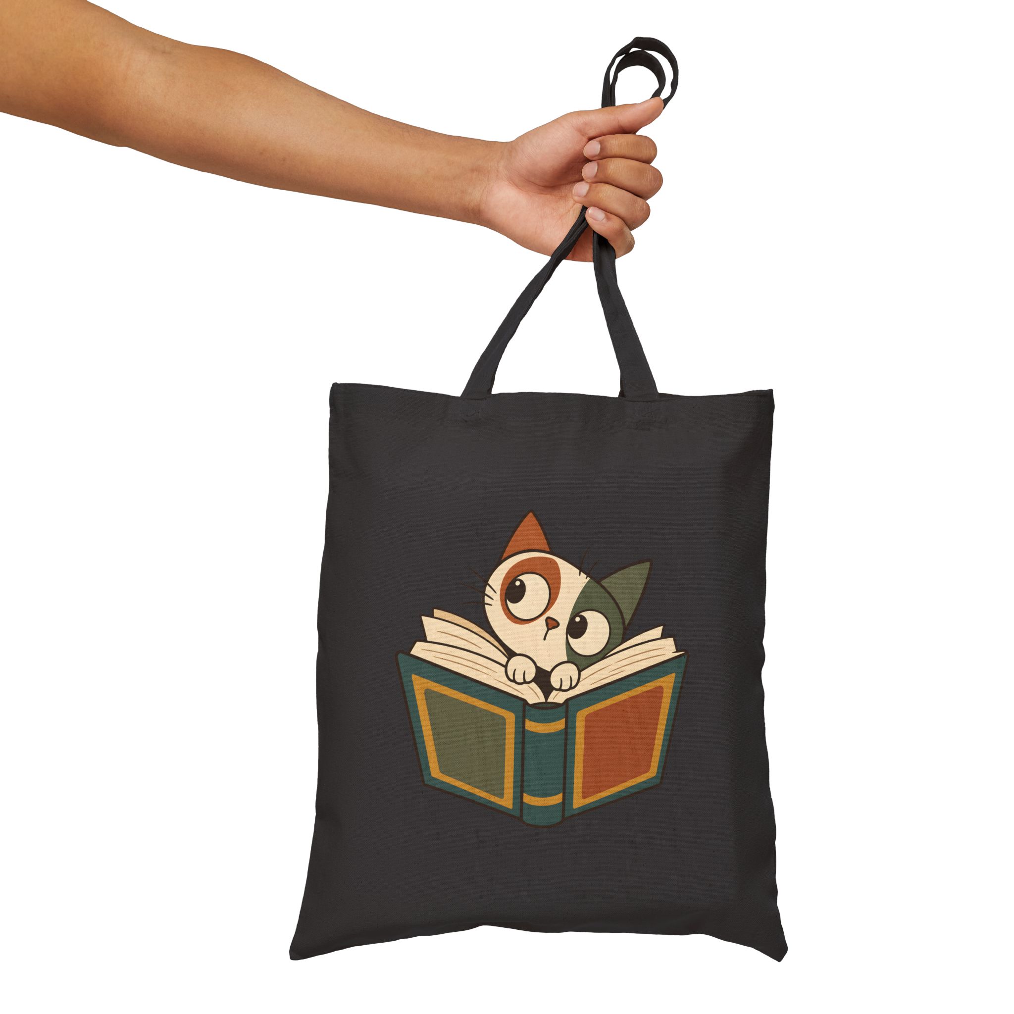 Funny Abstract Cat Guarding a Book Tote Bag