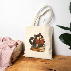 Vintage Cat Tote Bag – Funny Cat Reading Books Design