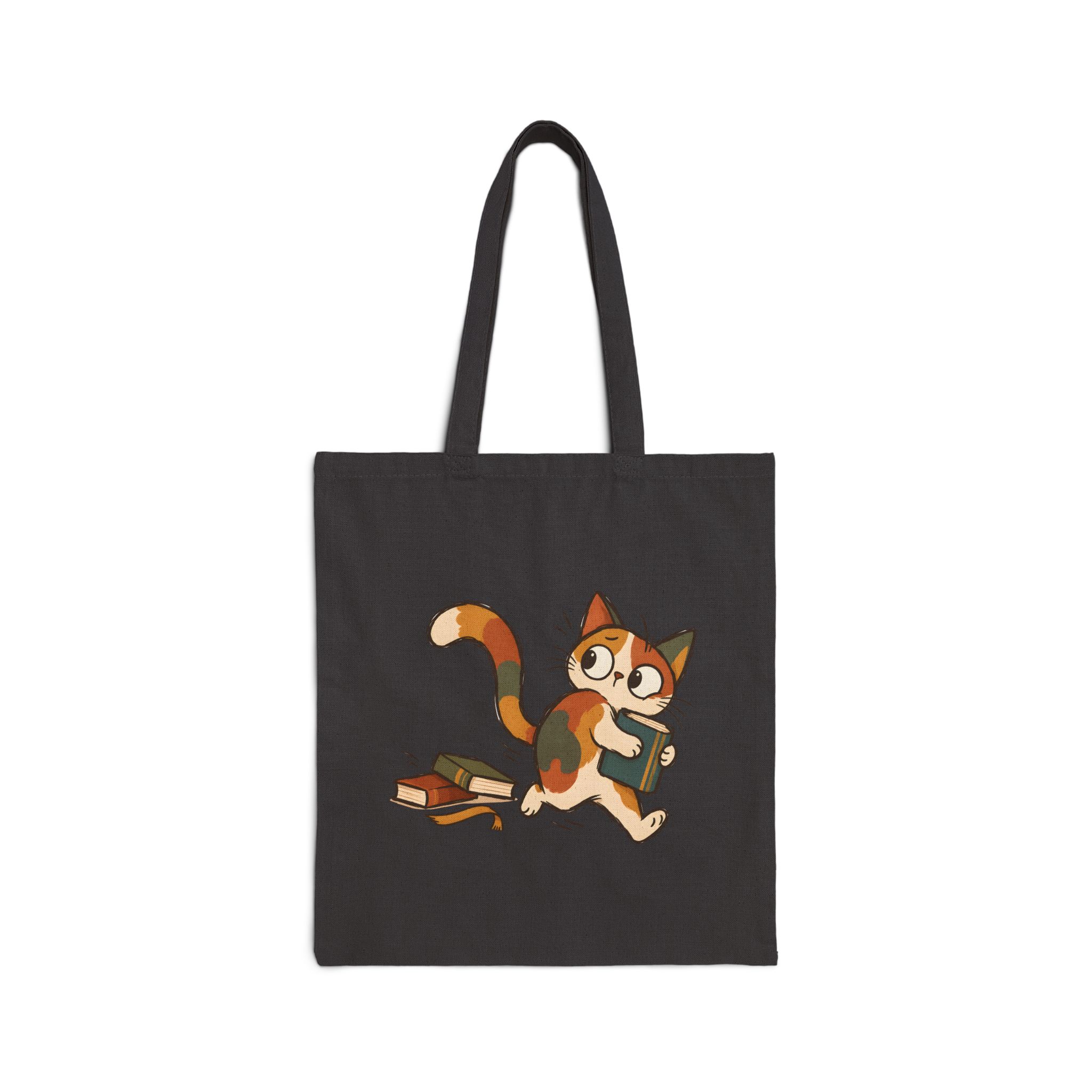 Funny Scribble Cat Carrying a Book Tote Bage