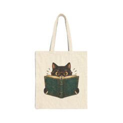 Vintage Curious Cat Reading a Giant Open Book Tote Bag Natural