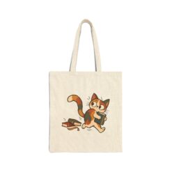 Funny Scribble Cat Carrying a Book Tote Bage