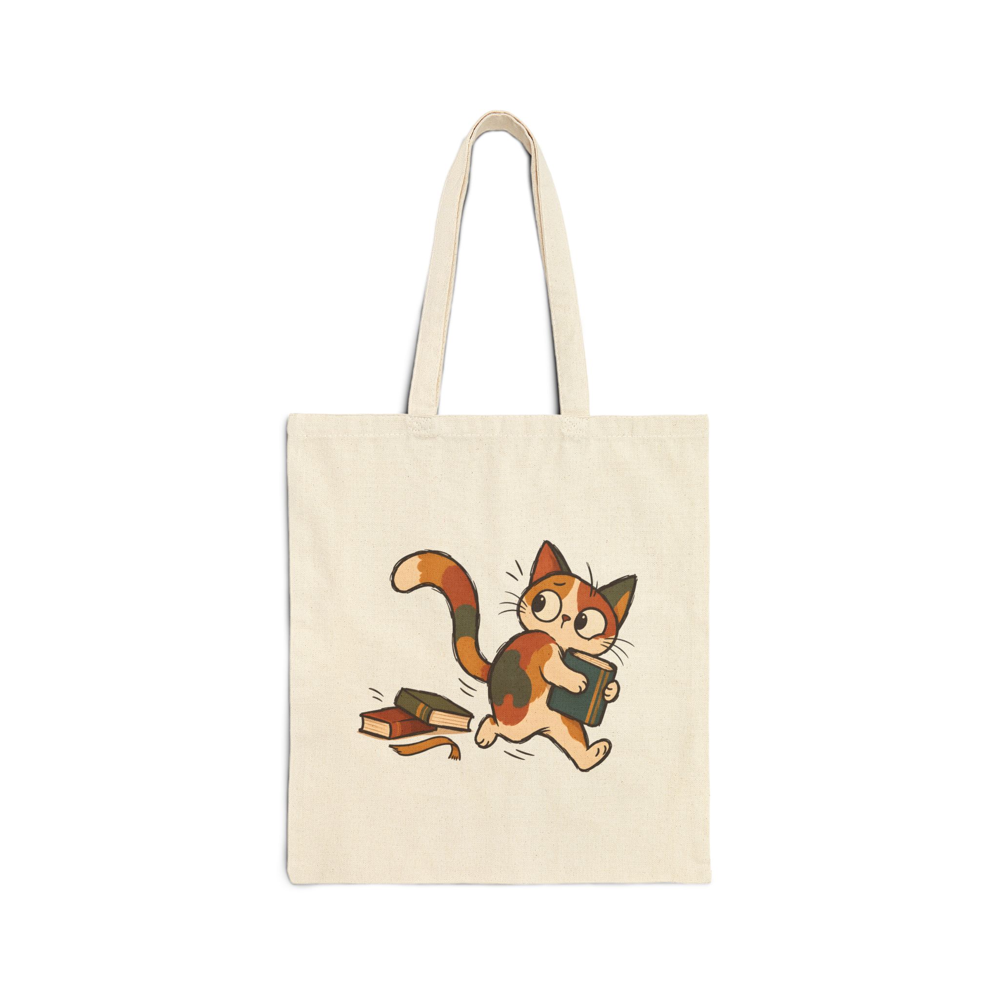 Funny Scribble Cat Carrying a Book Tote Bage
