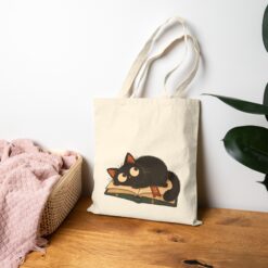 Vintage Cat Tote Bag – Cute Cat Sleeping on Books