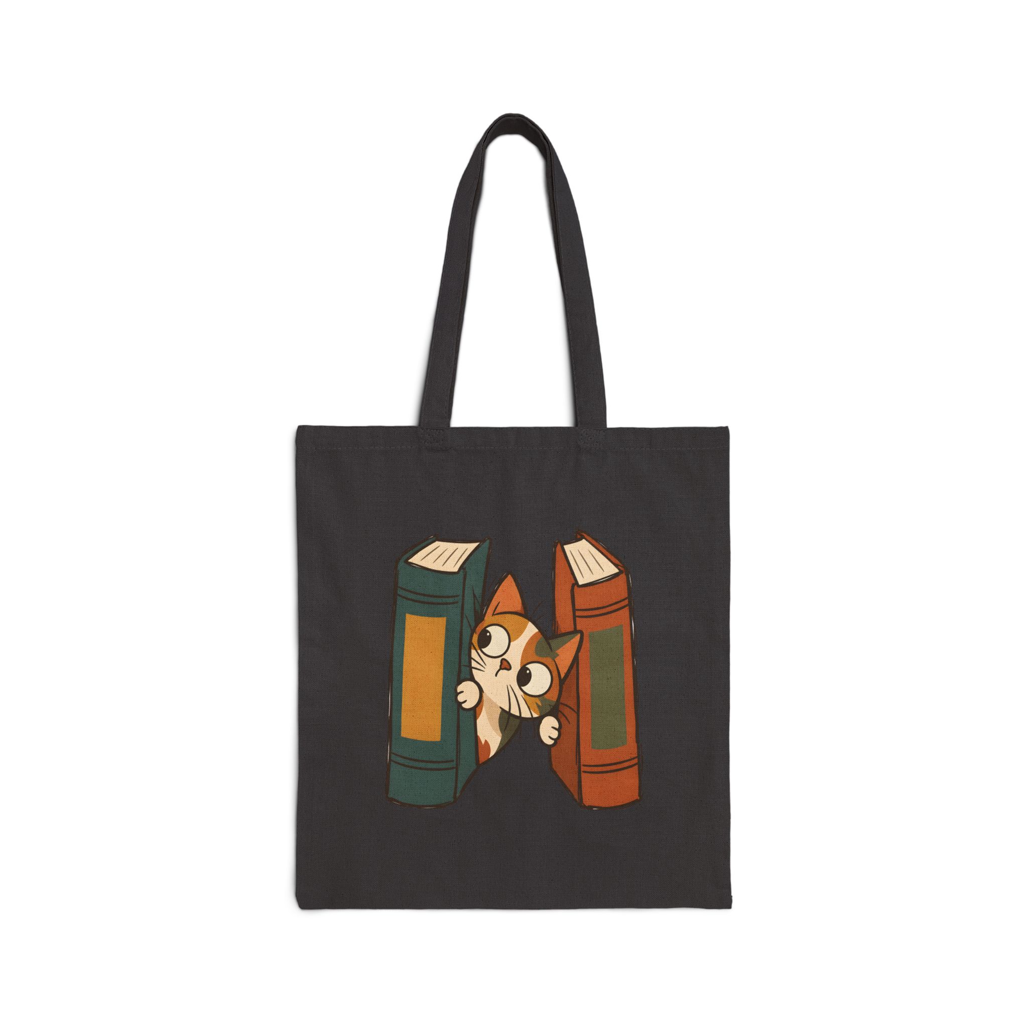 Cute Scribble Cat Peeking Through Books Tote Bag
