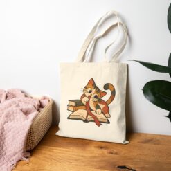 Cute Scribble Cat Peeking Through Books Tote Bage