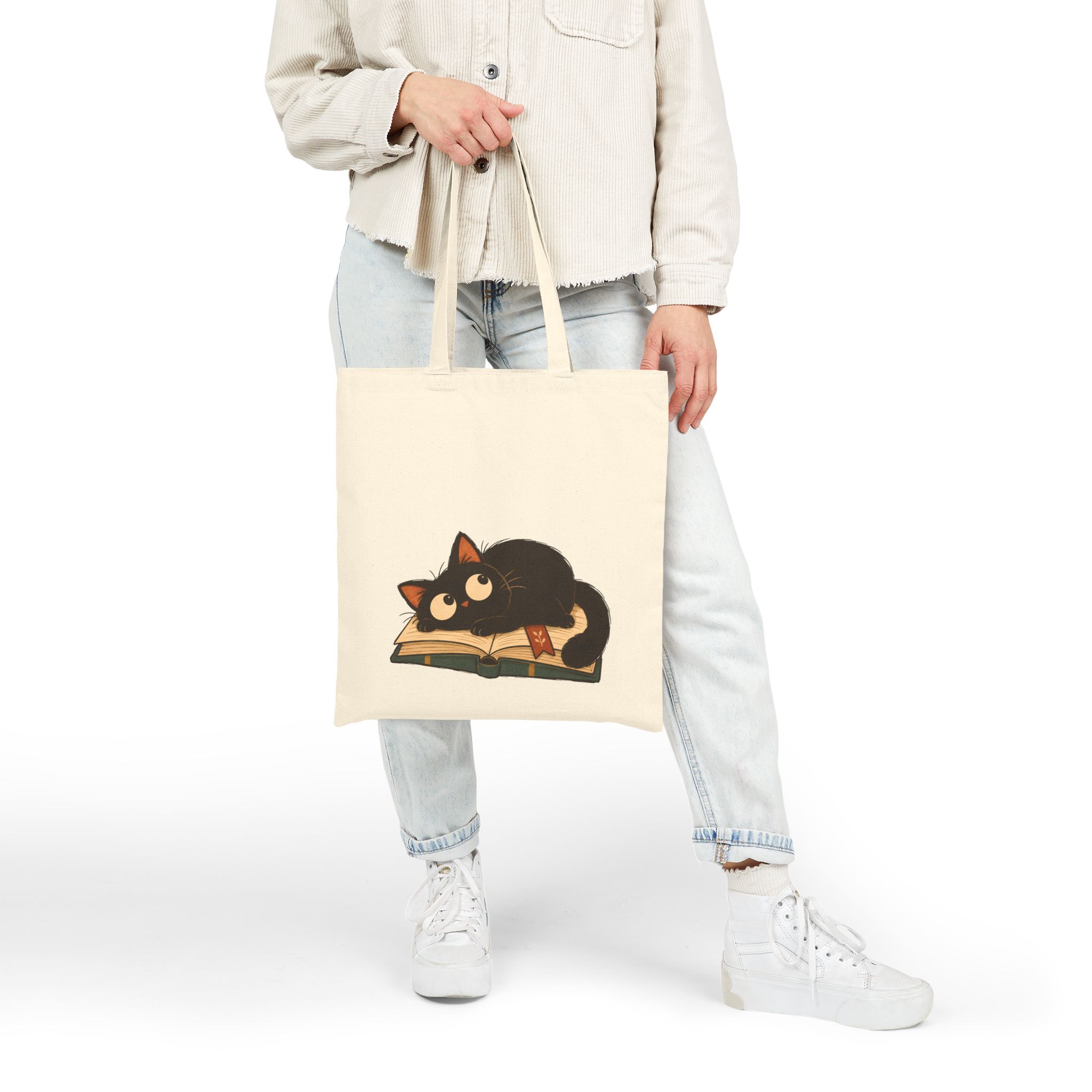 Vintage Cat Tote Bag – Cute Cat Sleeping on Books