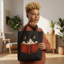 Vintage Curious Cat Hiding Inside a Book Tote Bag