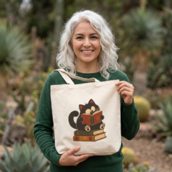 Vintage Cat Tote Bag – Funny Cat Reading Books Design