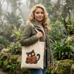 Vintage Cat Tote Bag – Curious Cat and Mysterious Book