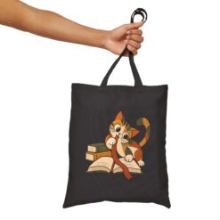 Cute Scribble Cat Peeking Through Books Tote Bage