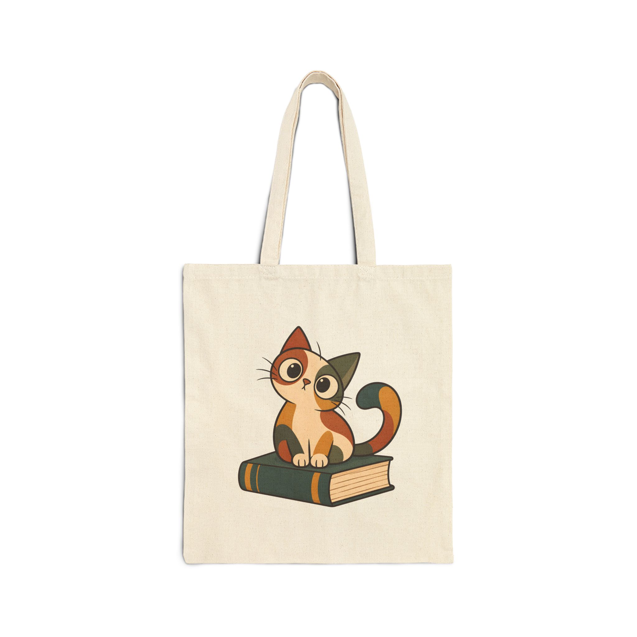 Funny Abstract Cat Guarding a Book Tote Bag
