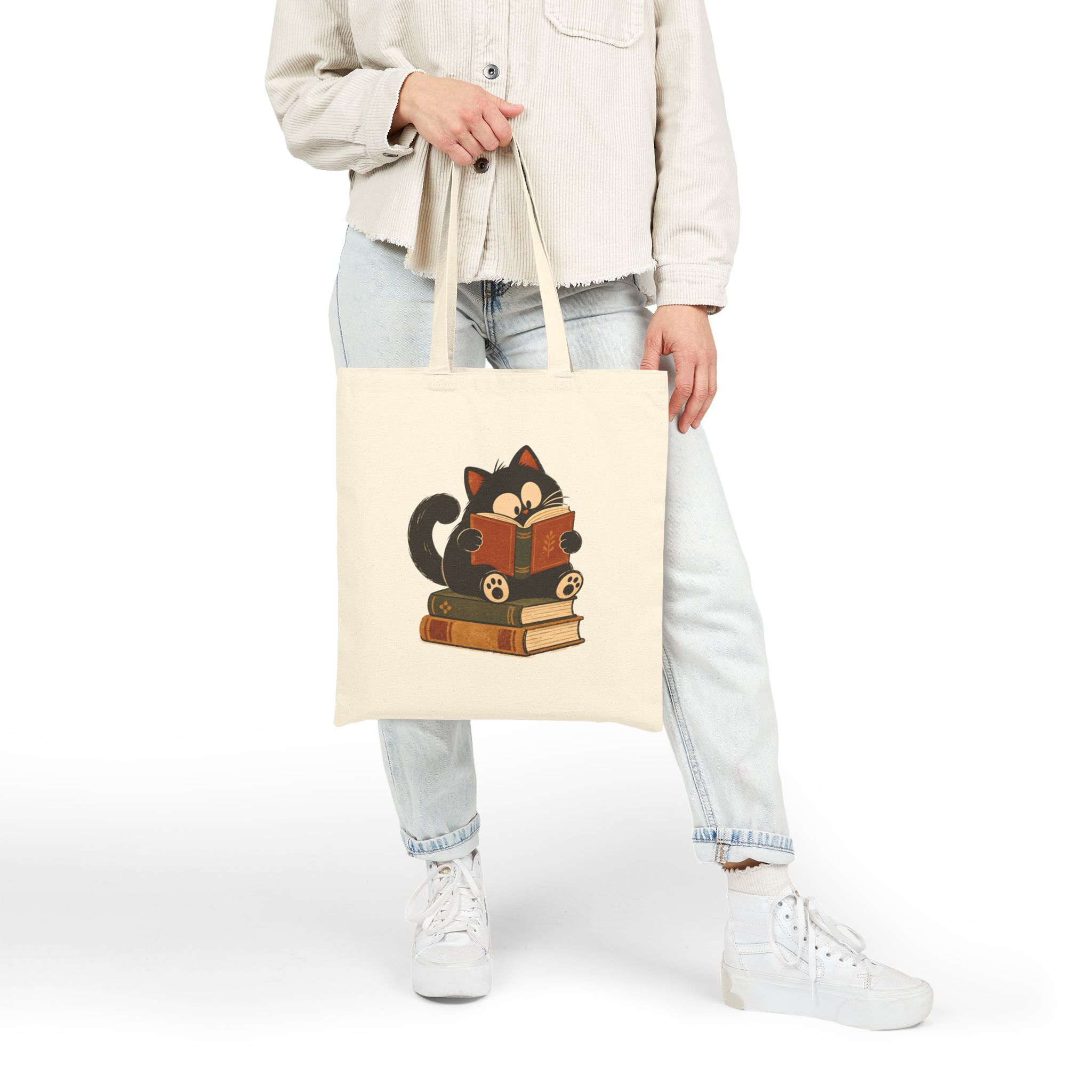 Vintage Cat Tote Bag – Funny Cat Reading Books Design