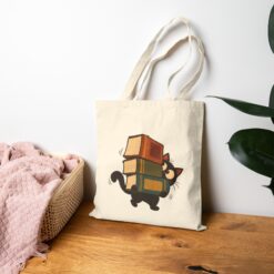 Vintage Cat Tote Bag – Funny Cat Carrying Books