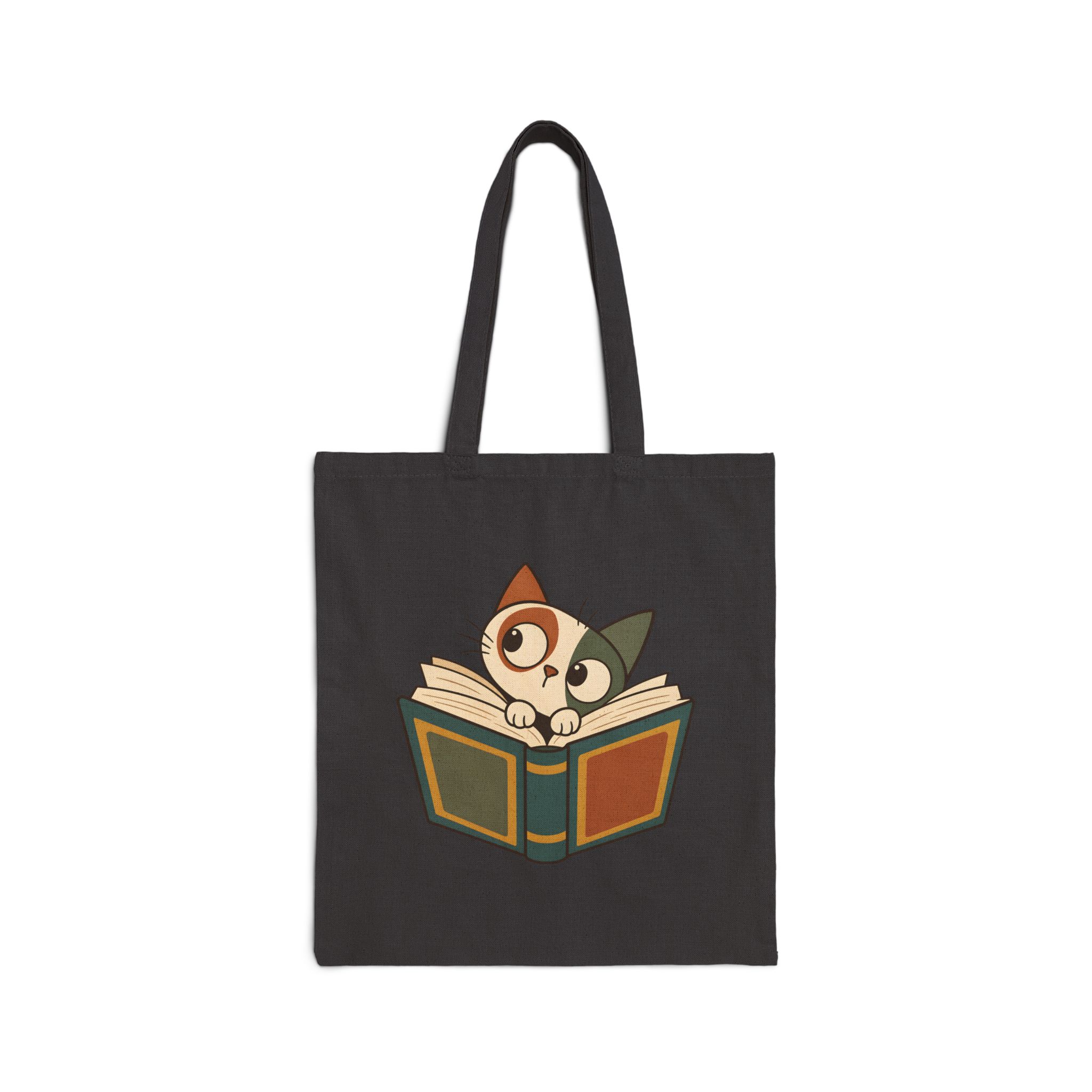 Funny Abstract Cat Guarding a Book Tote Bag