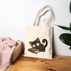 Vintage Cat Tote Bag – Funny Distracted Cat Reading