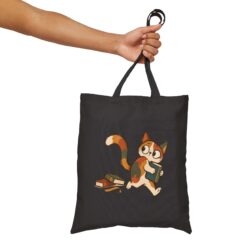 Funny Scribble Cat Carrying a Book Tote Bage