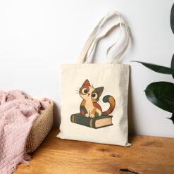 Funny Abstract Cat Guarding a Book Tote Bag