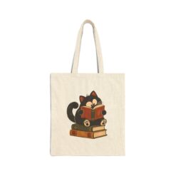 Vintage Cat Tote Bag – Funny Cat Reading Books Design