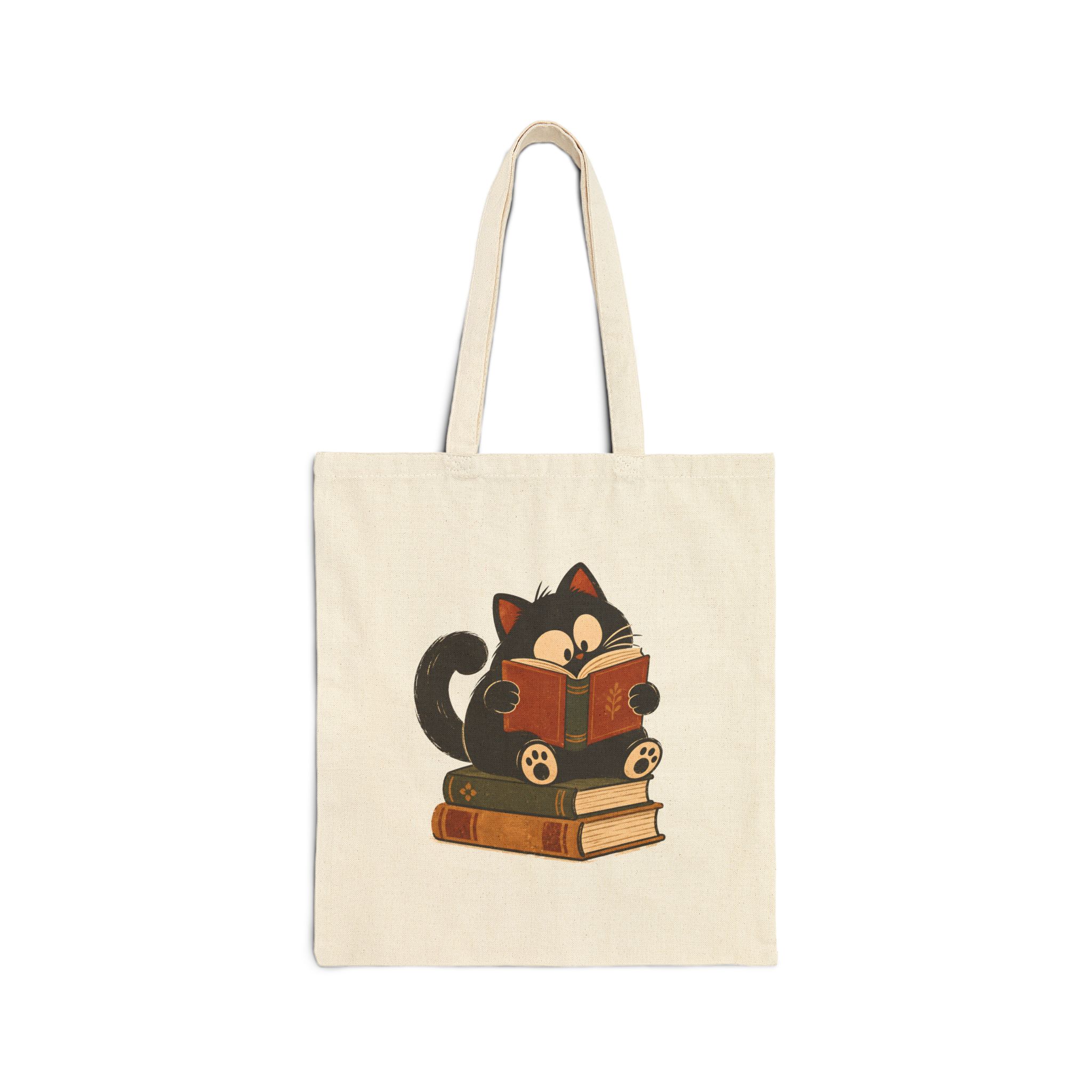 Vintage Cat Tote Bag – Funny Cat Reading Books Design